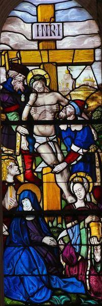 Stained Glass in Batalha Monastery - Crucifixion of Jesus — Stock Photo, Image