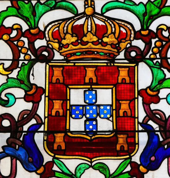 Stained Glass in Batalha Monastery - Coat of Arms of King John I — Stock Photo, Image