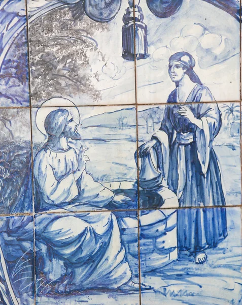 Azulejo - Jesus og den samaritanske kvinnen ved brønnen – stockfoto