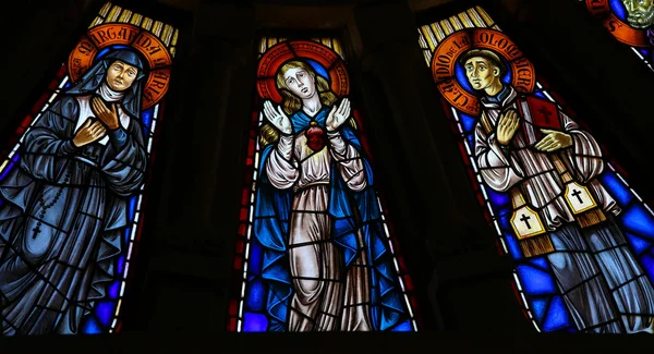 Madre María y dos santos católicos - Vidrieras —  Fotos de Stock