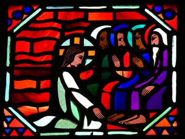 Maundy Perşembe günü Saint Peter ayakları yıkama İsa