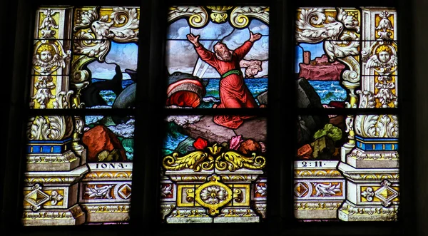 Jonah and the Whale - Stained Glass window — Stock Photo, Image