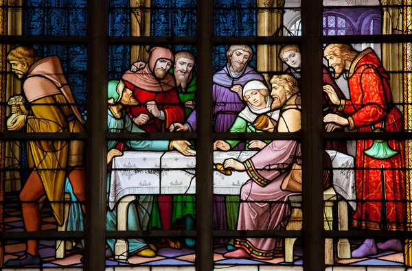 Antisemitic stained glass window in Brussels — Stock Photo, Image