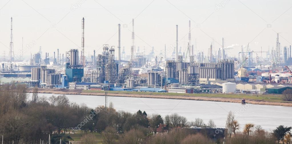 View on an oil refinery in the port of Antwerp, Belgium