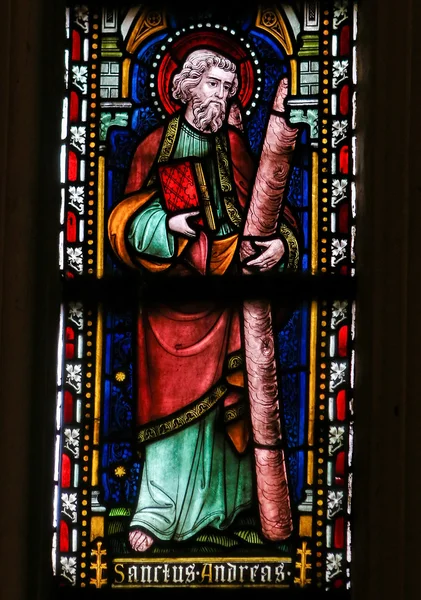 Saint andrew - Glasmalerei in der sint truiden kathedrale — Stockfoto