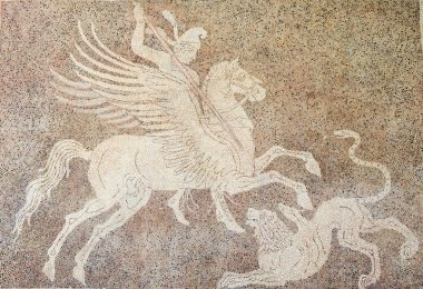 Mosaic Of A Horseman Fighting A Lion In Rhodes, Greece clipart