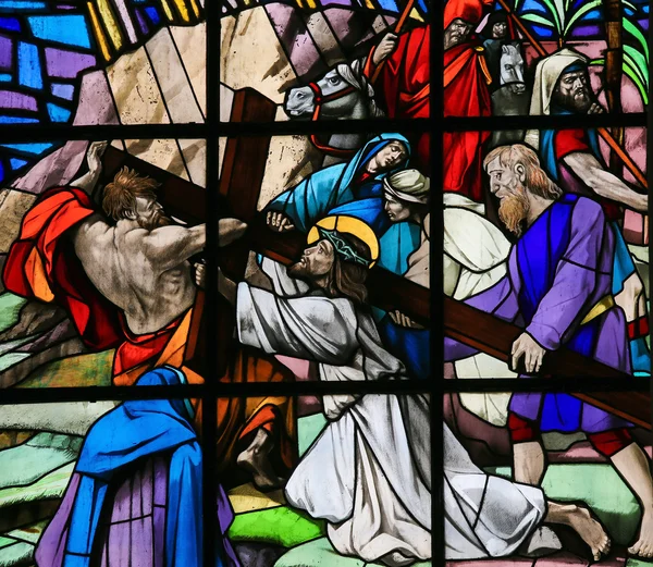 Jezus op de Via Dolorosa - gekleurd glas — Stockfoto