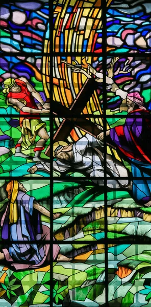 Jezus op de Via Dolorosa - gekleurd glas — Stockfoto