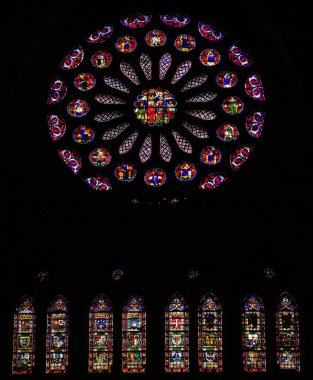 Vitray gül pencere içinde Cathedral of Leon, İspanya