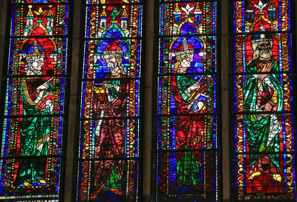 Stained Glass van katholieke heiligen in de kathedraal van Leon, Spanje — Stockfoto