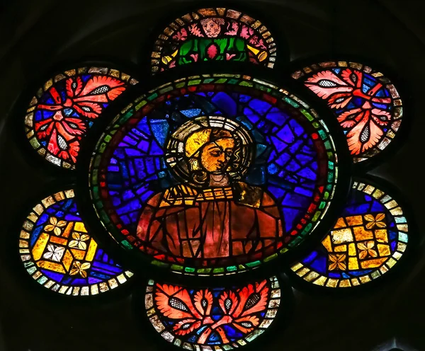Barevné sklo matka Marie v katedrále Leon, Španělsko — Stock fotografie