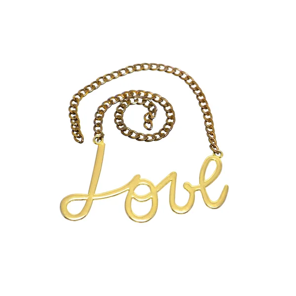 Gold pendant with love word on a chain — Stock Photo, Image