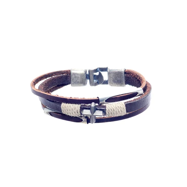 Closeup men's leather bracelet on white background — Stock Photo, Image