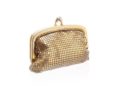 Altın sikke çanta üzerinde beyaz izole