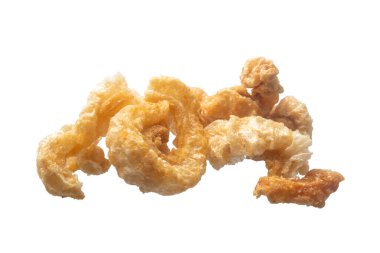 Beyaz arka planda izole edilmiş domuz derisi ya da domuz eti kabuğu..