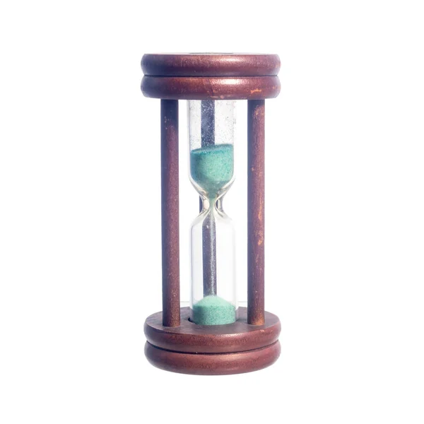 Antique Hourglass Using Green Sand Isolated White Background — Stock Photo, Image