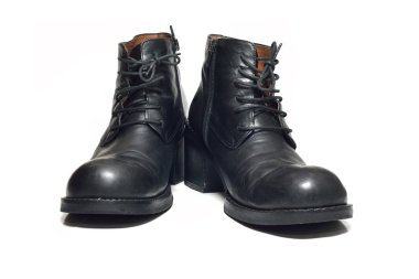 Kadınlar boots beyaz bir arka plan üzerinde siyah çift deri