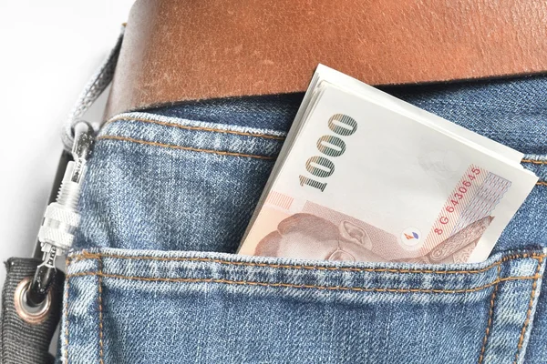 Thailand Money in blue Jean — Stock Photo, Image