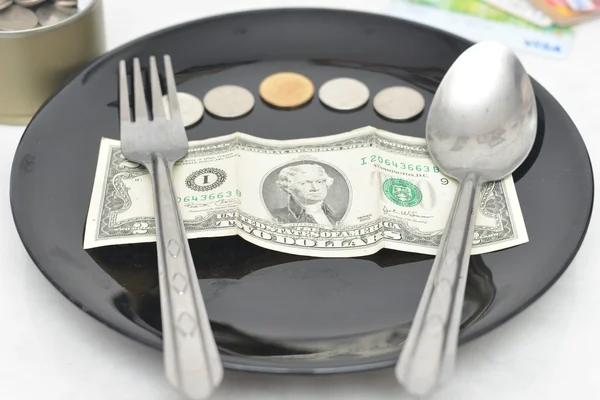 Money in a plate , Money canned and Credit card