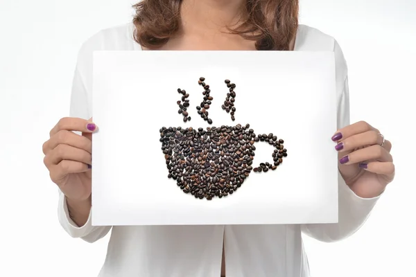 Your girl holds a cardboard sign.  Coffee. — Stock Photo, Image