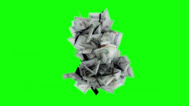100 dolarlık banknotların yeşil bir krom anahtarda dolar işaretine dönüşmesinin animasyonu.