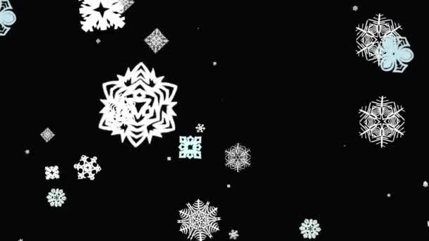 Анімація сніжинок на чорному тлі . — стокове відео