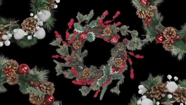 Animación digital de decorar varias coronas navideñas — Vídeo de stock