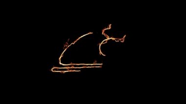 Kızarmış tavuk ikonu siyah arka planda ateşten çıkar. Lokanta için, kafe için. Yanma hattı. Sunum, yemek, et, öğle yemeği