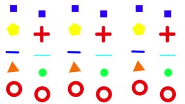 Soyut animasyon. Basit formlar. Döndürülebilir dizilim. Geometrik şekiller düşüyor. Öncü Kıta. Beyaz arkaplandaki animasyon ekran koruyucu. Çok renkli olsun. Modern tasarım sunumlar için en iyisidir