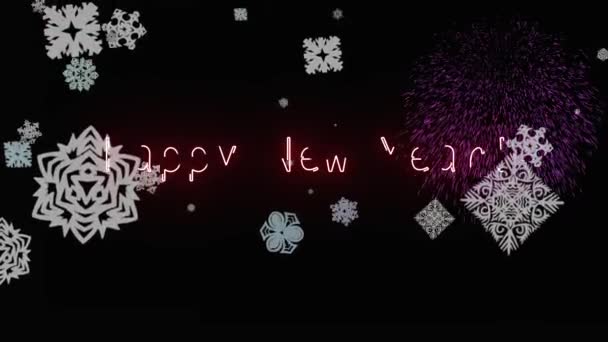 Felice anno nuovo. Grazie. lettering di aspetto parola al neon. — Video Stock