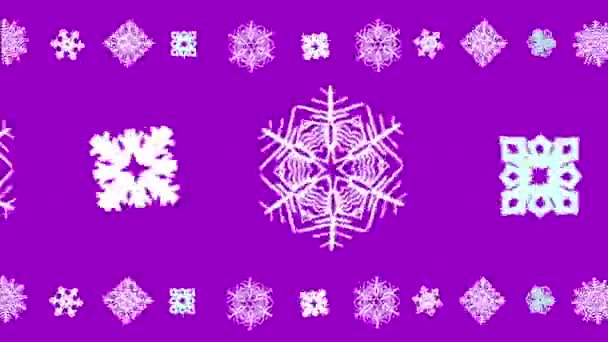 Animáció dekoratív hópelyhek egy lila háttér. — Stock videók