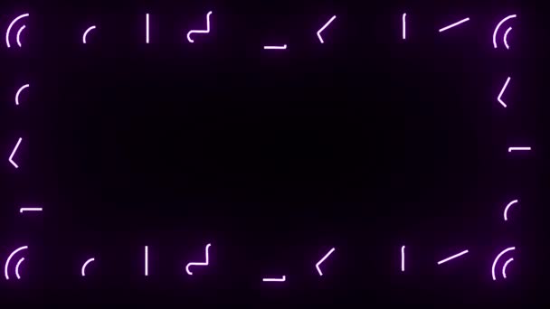 Aparência quadro de várias formas geométricas de néon em um fundo preto. fundo minimalista para apresentação, texto, papel timbrado. Suporte para nome, logotipo, letras. design abstrato moderno — Vídeo de Stock