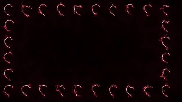 Neon glühende Rahmen von feurigen Herzen auf schwarzem Hintergrund minimalistischen Hintergrund für Präsentation, Text, Briefkopf. Unterstützung für Name, Logo, Buchstaben. Hochzeit. Valentinstag — Stockvideo