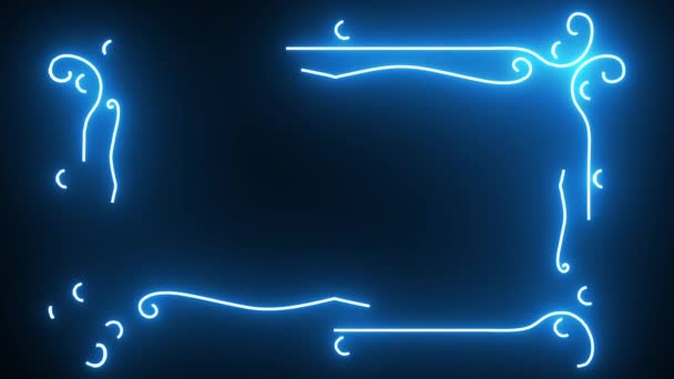 Animation d'un cadre décoratif néon. Spectre abstrait de lumière avec une ligne néon éclatante. Ornement floral et floral sur fond noir. spectacle laser. motion design. présentation, vierge, formulaire — Video