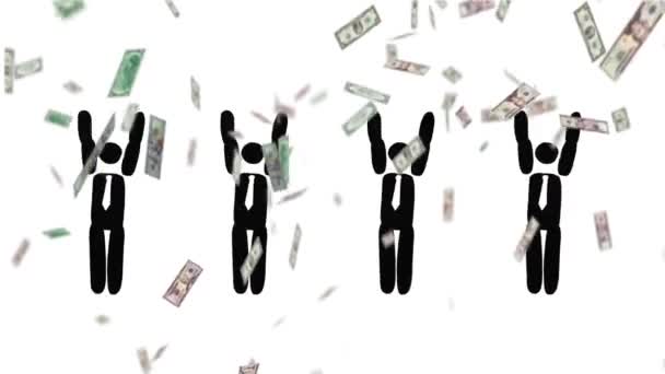 Animated people businessmen catch money cash US dollars. — Vídeos de Stock