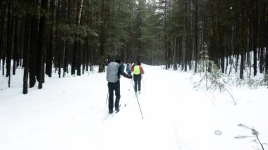 Bir grup kros kayakçısı. Dağlardaki engelleri aşmak. Ekstrem sporlar. Tatil seyahati. Tatil ve aktif yaşam tarzı konsepti. Kış karı