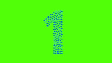 Sayılar, 1, 2, 3, 4, 5 gibi duyguların ikonlarından yavaş yavaş ortaya çıkar. Geri sayım. Bilgi grafikleri, internet, sosyal ağlar için kavram. Alfa kanalı. Yeşil bir arkaplanda