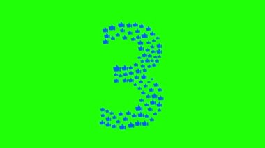 Sayılar, 1, 2, 3, 4, 5,6,7,8,9,10 gibi duyguların ikonlarından yavaş yavaş ortaya çıkar. Geri sayım. Bilgi grafikleri, internet, sosyal ağlar için kavram. Alfa kanalı. Yeşil bir arkaplanda