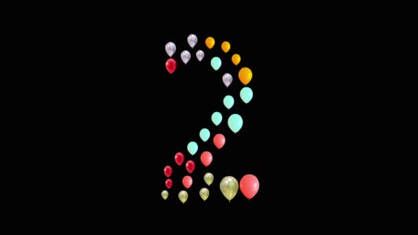 Nummer 1, 2,3,4,5,6,7,8,9,10 från flerfärgade ballonger på svart isolerad bakgrund. Verkar morfa Element för dekoration. Skärmsläckare, cutoff, semester, bröllop, födelsedag — Stockvideo