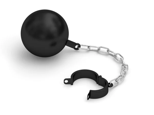 Black prison shackle with chain on white background — Stock Photo, Image