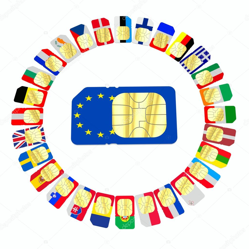 SIM cards represented as flags of European Union countries — Stock