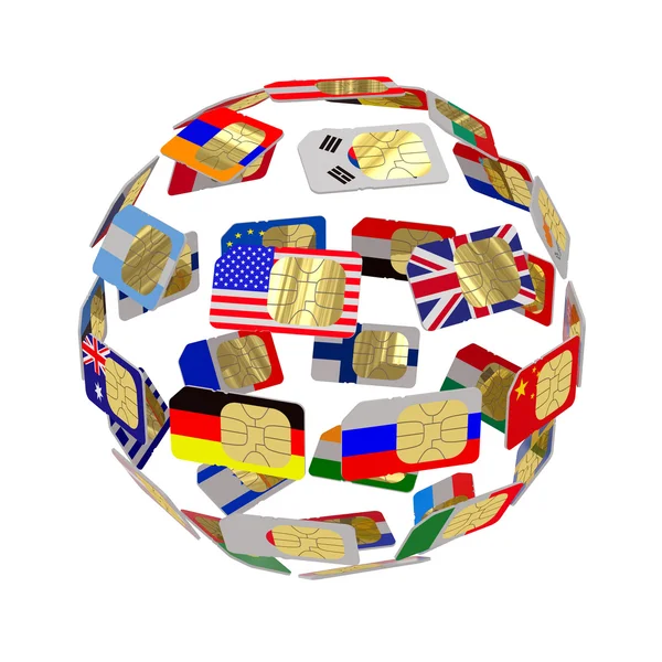 SIM cards in the form of flags forming the globe — Stock Photo, Image