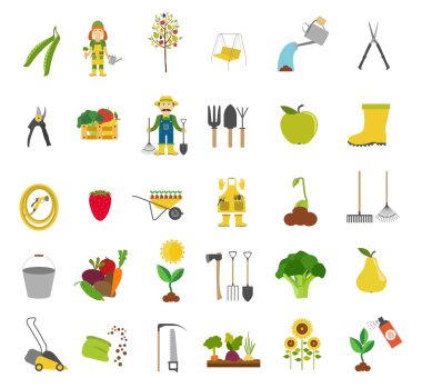 Icon set tarım bahçecilik iş. Düz stil tasarım