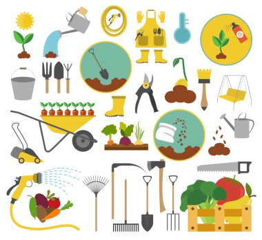 Icon set tarım bahçecilik iş. Düz stil tasarım