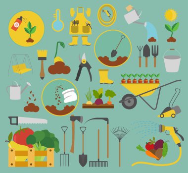 Icon set tarım bahçecilik iş. Düz stil tasarım