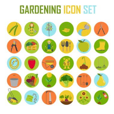 Icon set tarım bahçecilik iş. Düz stil tasarım