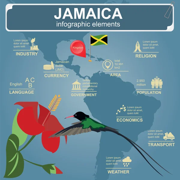 Jamaica infographics, statistiska uppgifter, sevärdheter — Stock vektor