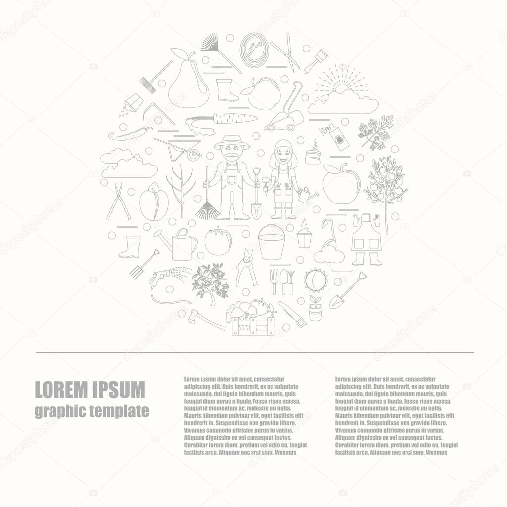 Gardening work, farming infographic. Graphic template. Flat styl