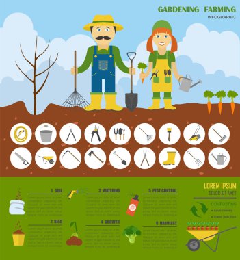 Infographic tarım bahçecilik iş. Grafik şablonu. Düz styl