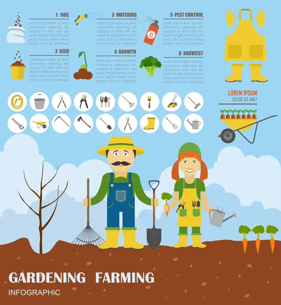 Gardening work, farming infographic. Graphic template. Flat styl — Stock Vector